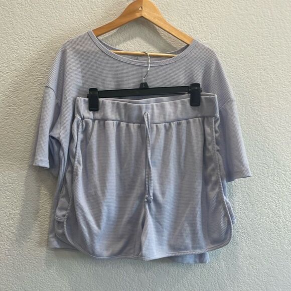 West Loop 2 Piece Waffle Knit Pajama Set in Icy Blue Size Large / XL - Picture 1 of 10